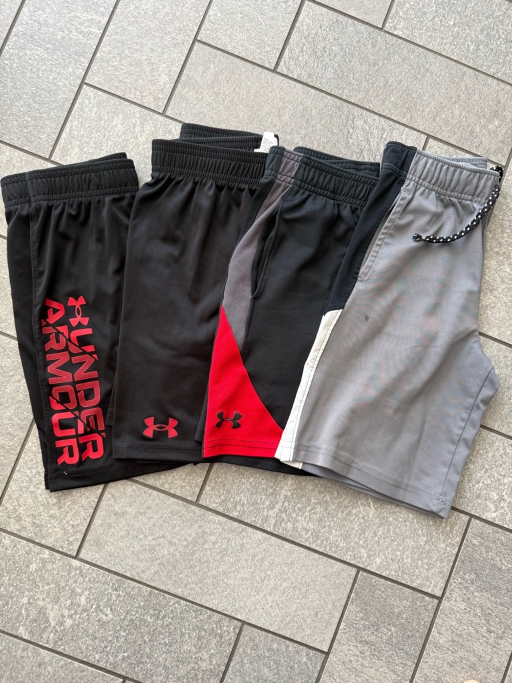 Under Armour Boys Athletic Shorts Bundle - Black, Gray, Red